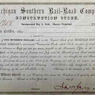 Michigan Southern Rail-Road Company - Construction Stock