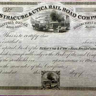 Syracuse & Utica Rail Road Company - Stock Certificate