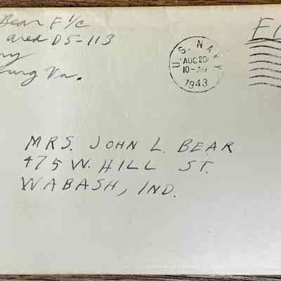 Letter - Robert Milner Bear to Mom, Mrs. John L. Bear (Postmarked Aug 20, 1943 | 10:00AM)