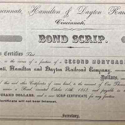 Cincinnati Hamilton & Dayton Railroad - Bond Scrip
