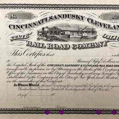 Cincinnati Sandusky Cleveland Rail Road Company - Stock Certificate