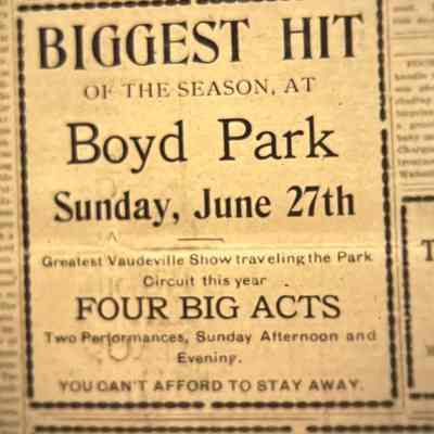 Boyd Park - Ad June 27 1909