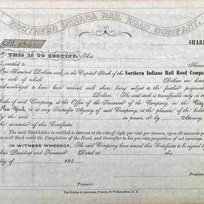 Northern Indiana Rail-Road Company - Stock Certificate