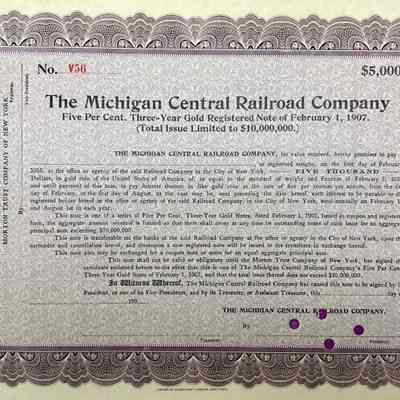 The Michigan Central Railroad Company - Three Year Gold Registered Note