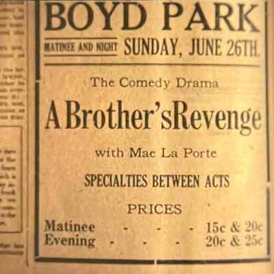 Boyd Park - Ad Sunday June 26 1910