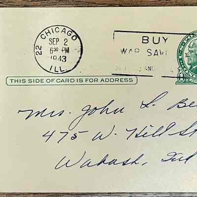 Postcard - Adressed to Mrs. John L. Bear from Marge (Sep. 2, 1943)