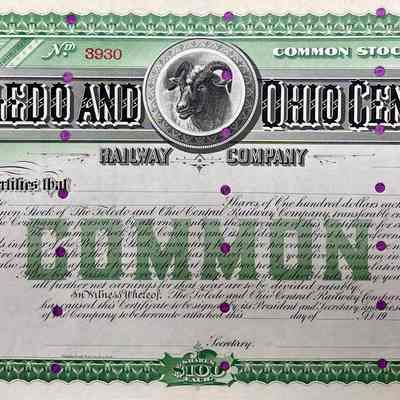 The Toledo and Ohio Central - Common Stock Certificate