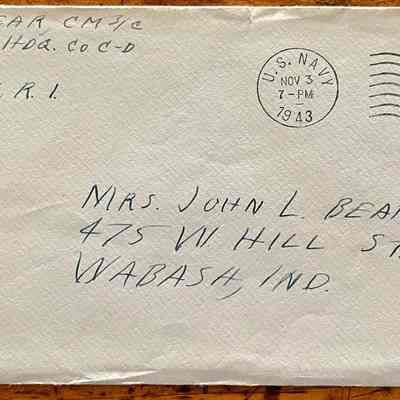 Letter - Robert Milner Bear to Mom, Mrs. John L. Bear (Postmarked Nov. 3, 1943 | 7:00PM)