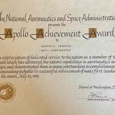 Apollo Achievement Award from NASA to Dennis Templin: NASA Employee - Digital Photograph Only, Not Owned by Museum.