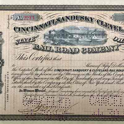 Cincinnati Sanduskey Cleveland Rail Road Company - Stock Certificate