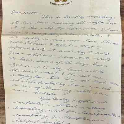 Letter - Robert Milner Bear to Mom, Mrs. John L. Bear (Date Unknown - Sunday 11:25am)