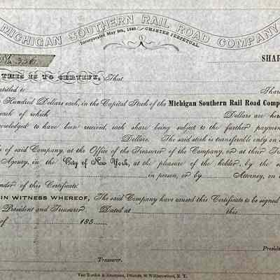 Michigan Southern Rail Road Company - Stock Certificate