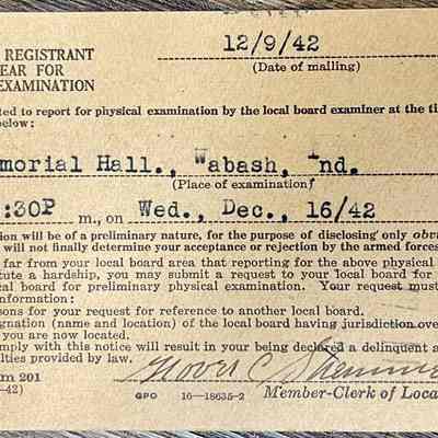 Selective Service (Draft) Notice to Registrant to Appear For Physical Examination - Mr. Arthur Haupert