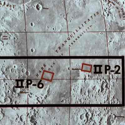 Online photo of Lunar Quadrant II P showing proposed landing sites of II P-6 and II P-2.: Online photo only - Not in collection.