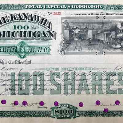 The Kanawha & Michigan Railway Company - Stock Certificate
