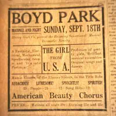 Boyd Park - Ad Sunday Sept. 18 1910