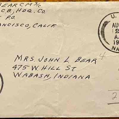 Letter - Robert Milner Bear to Mom, Mrs. John L. Bear (Postmarked Aug. 27, 1944)