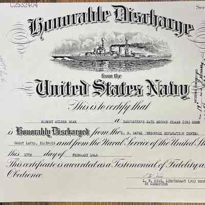 Robert Milner Bear - Honorable Discharge from the United States Navy (Feb. 17, 1946)