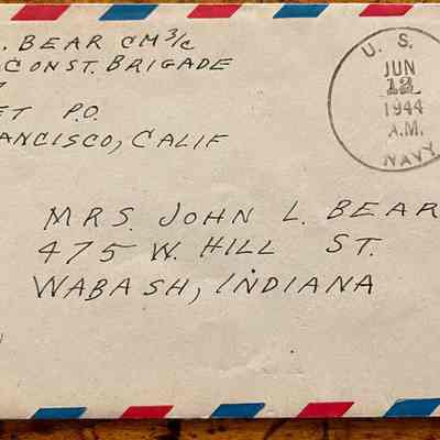 Envelope - Robert Milner Bear to Mom, Mrs. John L. Bear (Postmarked Jun. 12, 1944)