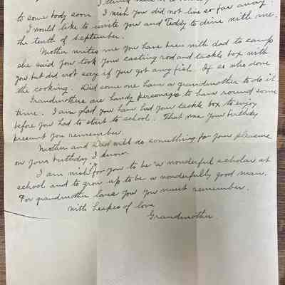 Letter - Grandmother to 11yr old Robert Milner Bear (Thursday Afternoon - Sept 7, 1933)