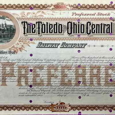 The Toledo and Ohio Central - Preferred Stock Certificate