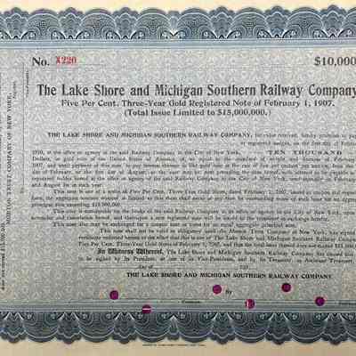 The Lake Shore and Michigan Southern Railway Company - Gold Registered Note