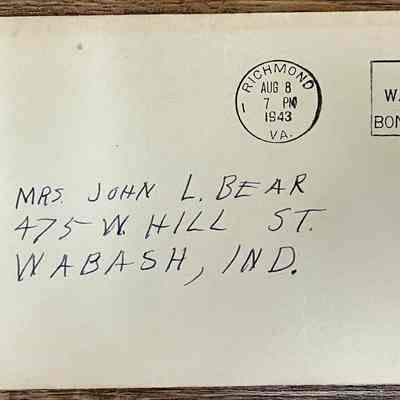 Letter - Robert Milner Bear to Mom, Mrs. John L. Bear (Aug 8, 1943 - Sunday 4:00AM)