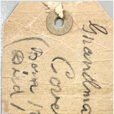 Tag presumed to have been previously attached to the coverlet originally belonging to Keziah Lawson.