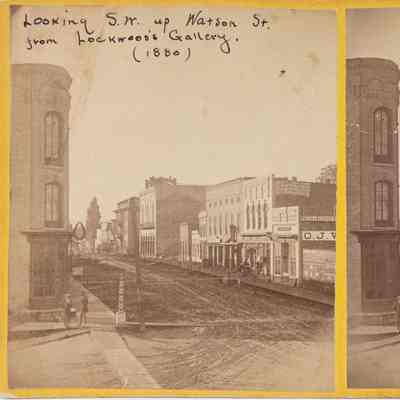Stereograph of 200 block Watson (Main) looking south.