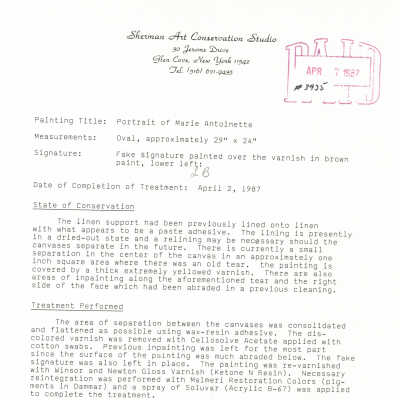 Sherman Art Conservation 1987