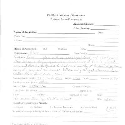 previous inventory worksheet (no accession #)
