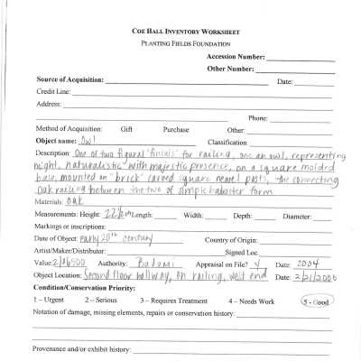 previous inventory sheet (no accession #)