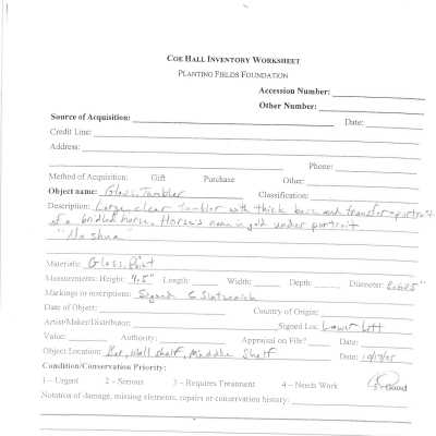 previous inventory worksheet (no accession #)