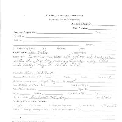 previous inventory worksheet (no accession #)
