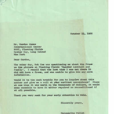 1966 letter re lack of frame