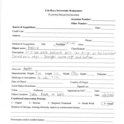 previous inventory worksheet (no accession #)