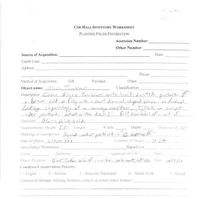 previous inventory worksheet (no accession #)