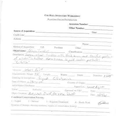 previous inventory worksheet (no accession #)