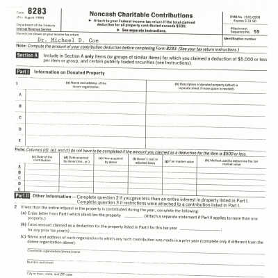Michael Coe charitable contribution, deed of gift without description