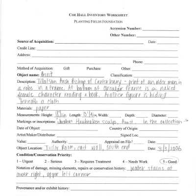 previous inventory worksheet (no accession #)