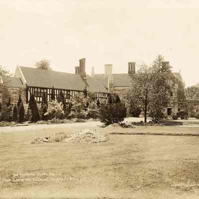 CH_Ext_003: Coe Hall and grounds under construction, photographed by Irving Underhill