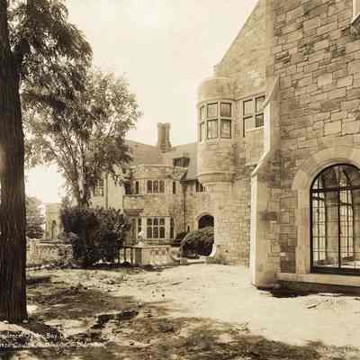 CH_Ext_007: Coe Hall and gardens under construction, photographed by Irving Underhill