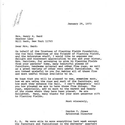 Letter thanking donor, From physical object file, uploaded 8/2024