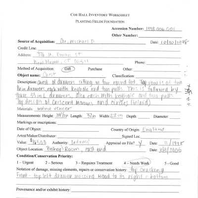 Previous inventory worksheet