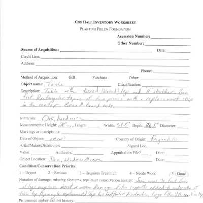 previous inventory worksheet (no accession #)