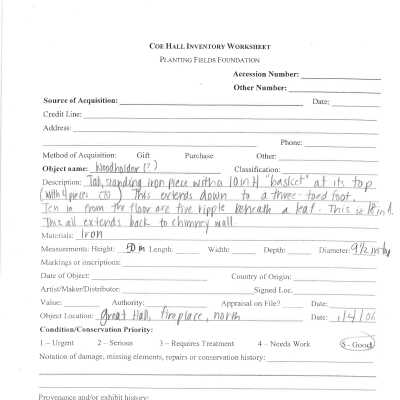 previous inventory worksheet (no accession #)
