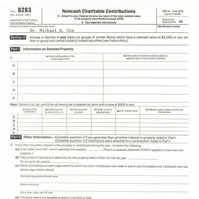 Michael Coe charitable contribution, deed of gift without description