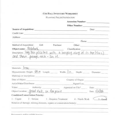 previous inventory worksheet (no accession #)