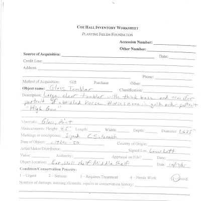 previous inventory worksheet (no accession #)