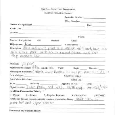 previous inventory worksheet (no accession #)